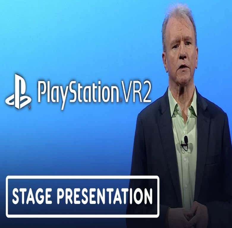 man in front of PlayStation VR2 logo