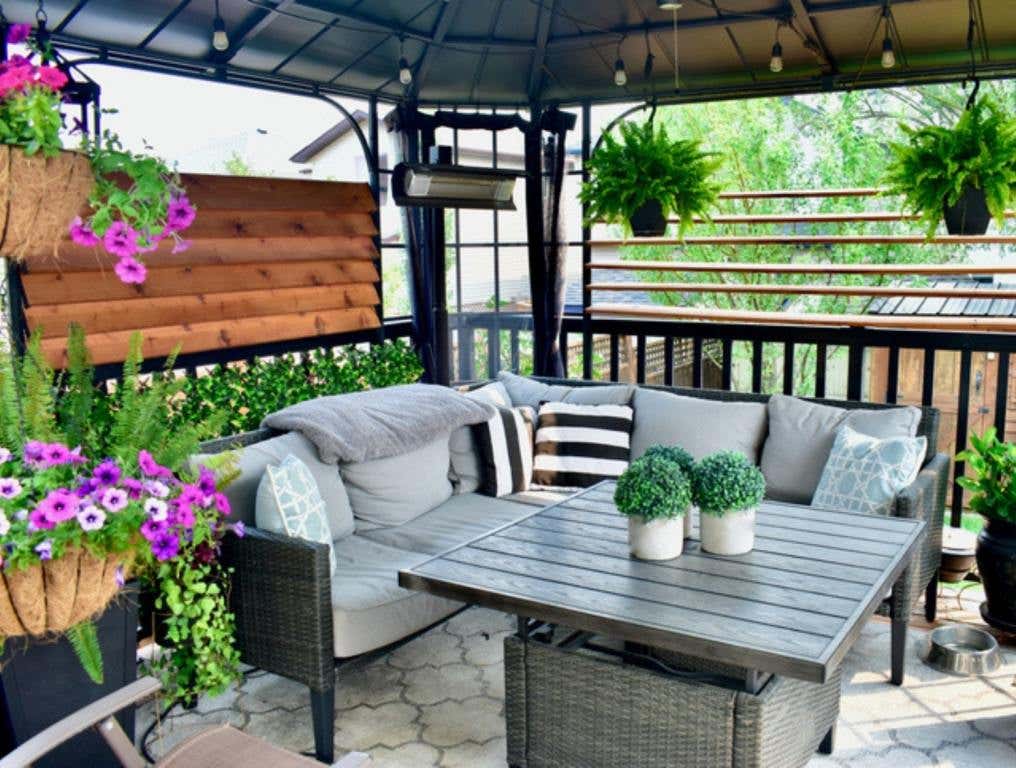 beautiful backyard patio in the summer