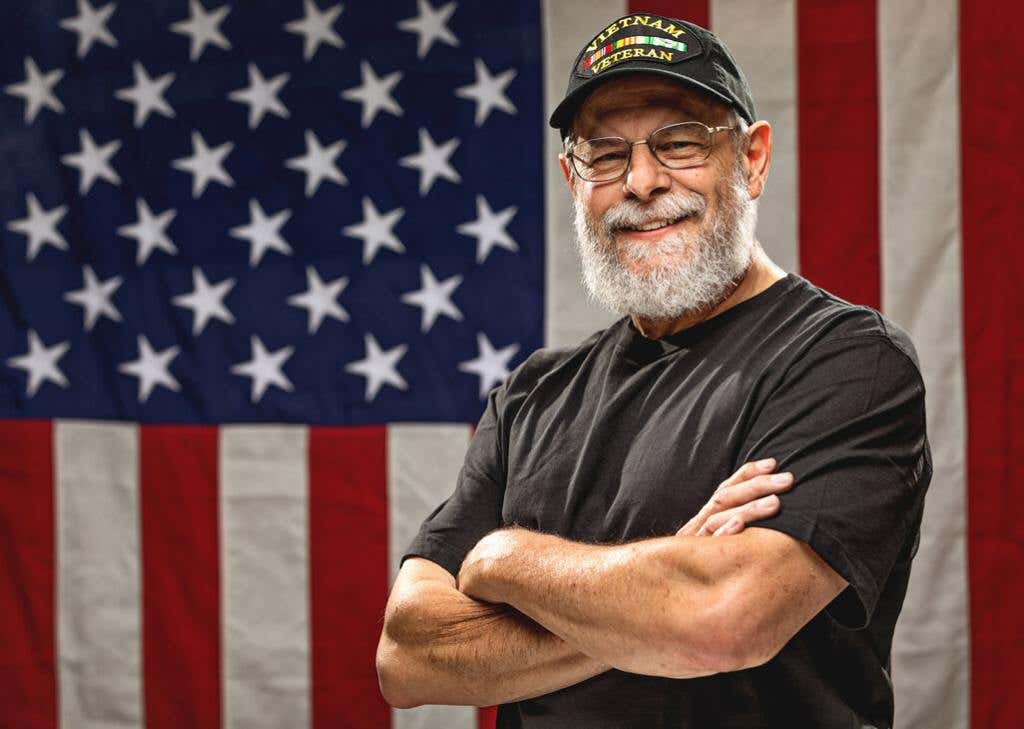 Florida Retired Military Vet in front of American Flag