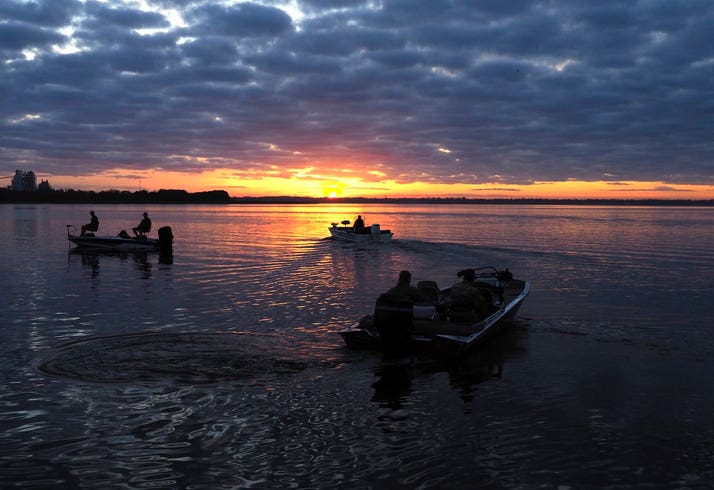 Florida bass fishing at dawn on a lake