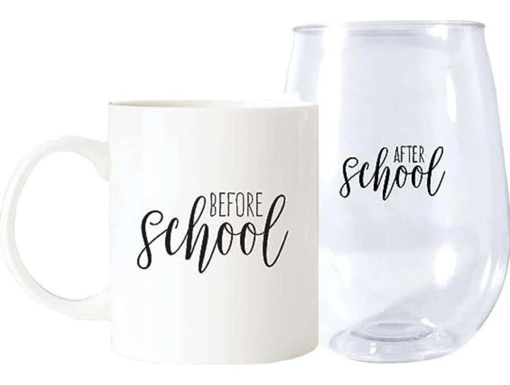 before school after school mom drinking glasses