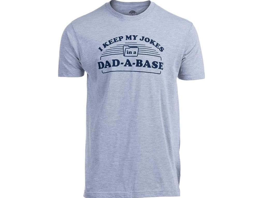 light blue i keep my jokes in a dad-a-base shirt