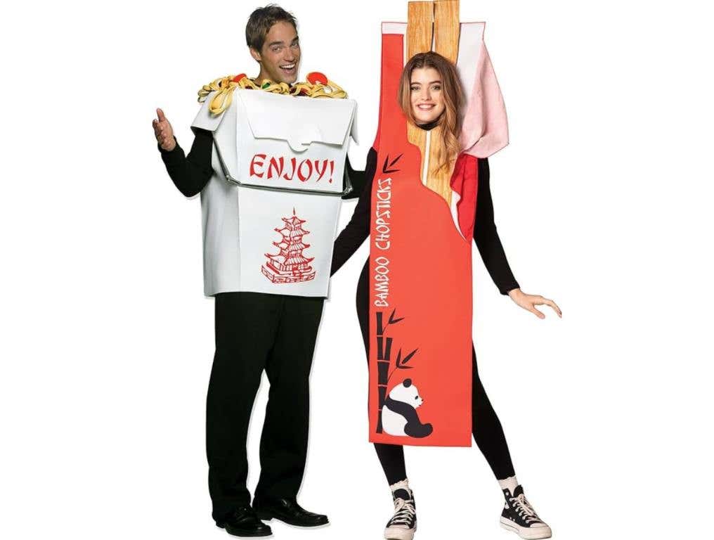 chinese take out and chopsticks couple costume