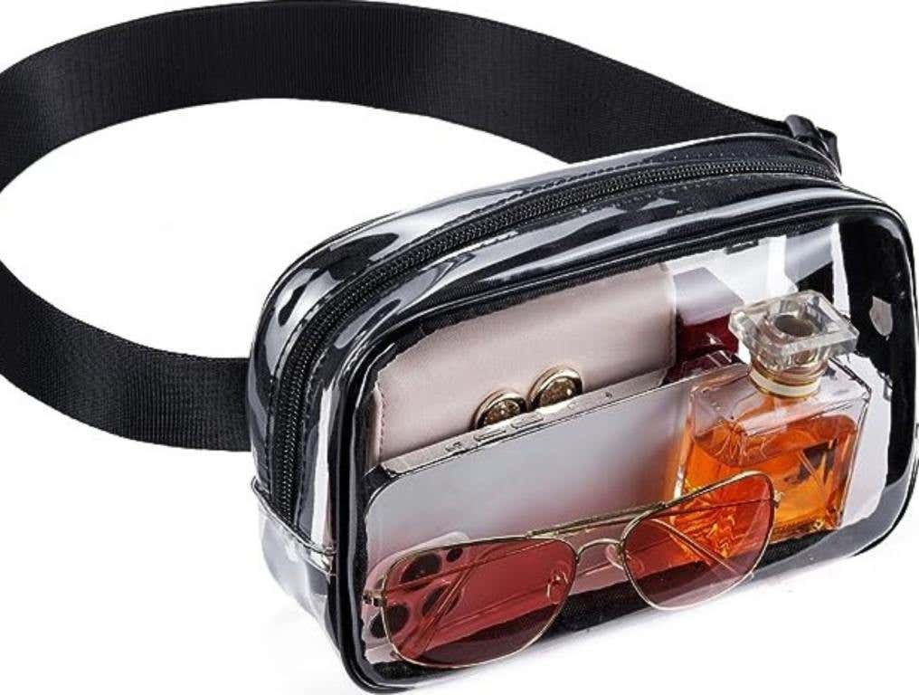 clear stadium fanny pack with black belt