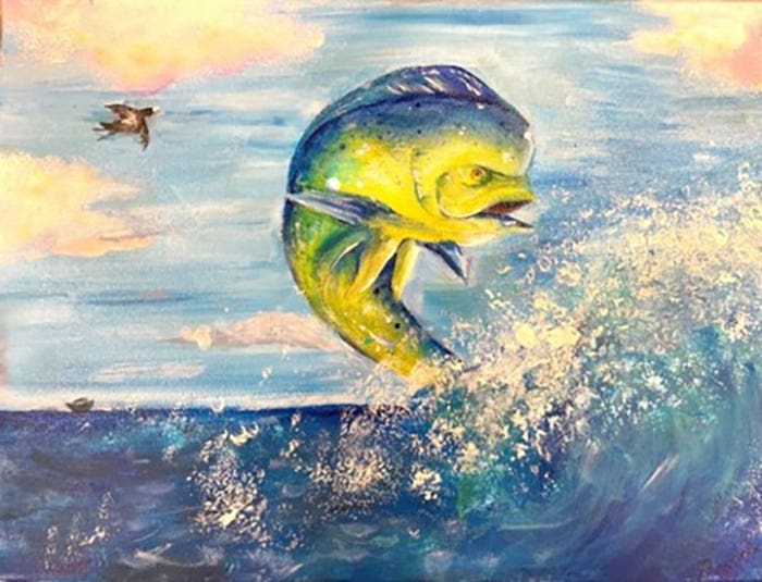 A mahi-mahi created by last year’s Fish Art Contest seventh-ninth grade, first place saltwater winner, Penelope Horwitz.