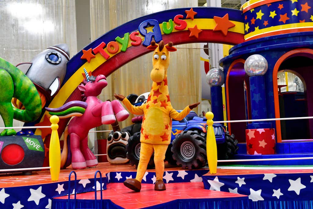 Geoffrey's Dazzling Dance Party by Toys"R"Us float is seen during 96th Macy's Thanksgiving Day Parade - Studio Day at Macy's Parade. Toys 'R' Us is opening new stores in the U.S.