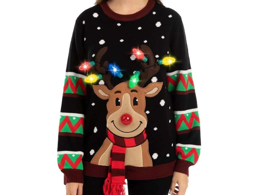 black reindeer ugly christmas sweater