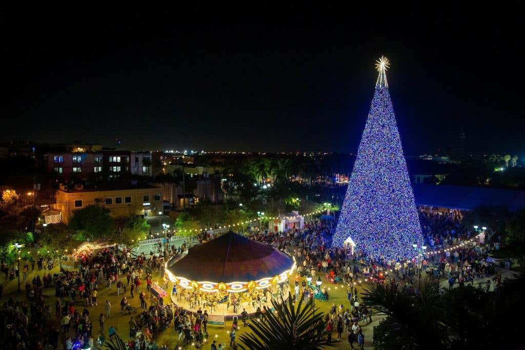 Delray Beach 100 foot tree, one of the top Magical Christmas Towns