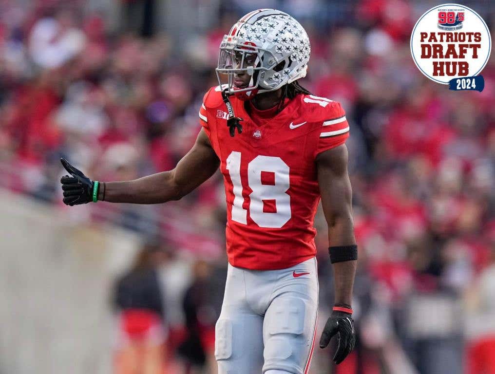 Nov 18, 2023; Columbus, Ohio, USA; Ohio State Buckeyes wide receiver Marvin Harrison Jr. (18) checks in as an eligible receiver during the NCAA football game against the Minnesota Golden Gophers at Ohio Stadium. (Adam Cairns/Columbus Dispatch/USA Today Network)