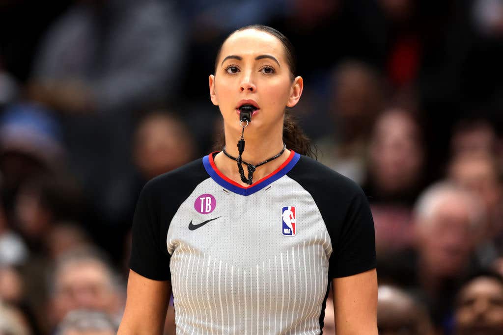 Referee Ashley Moyer-Gleich #13 looks on during the first half of the Washington Wizards and Chicago Bulls game at Capital One Arena. The NBA is getting putting a female on the big stage, as the NBA playoffs will have a female ref in charge for the second time in history.