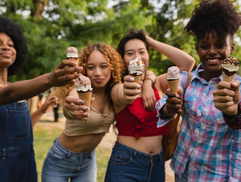 Four young women eating ice cream. One Florida ice cream shop has been named one of the best in America by the tasting experts at Reader's Digest.