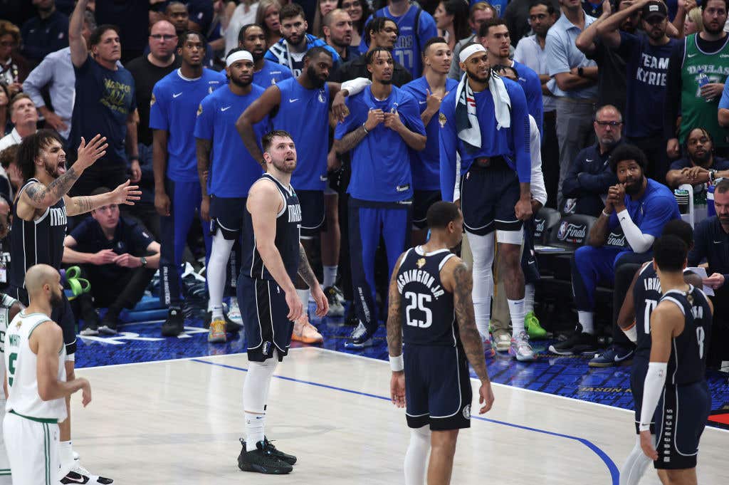 Luka Dončić #77 of the Dallas Mavericks looks on after being called for his sixth foul in the fourth quarter against the Boston Celtics in Game Three of the 2024 NBA Finals at American Airlines Center on June 12, 2024 in Dallas, Texas as 2 Stupid Plays Cost Mavericks Game 3