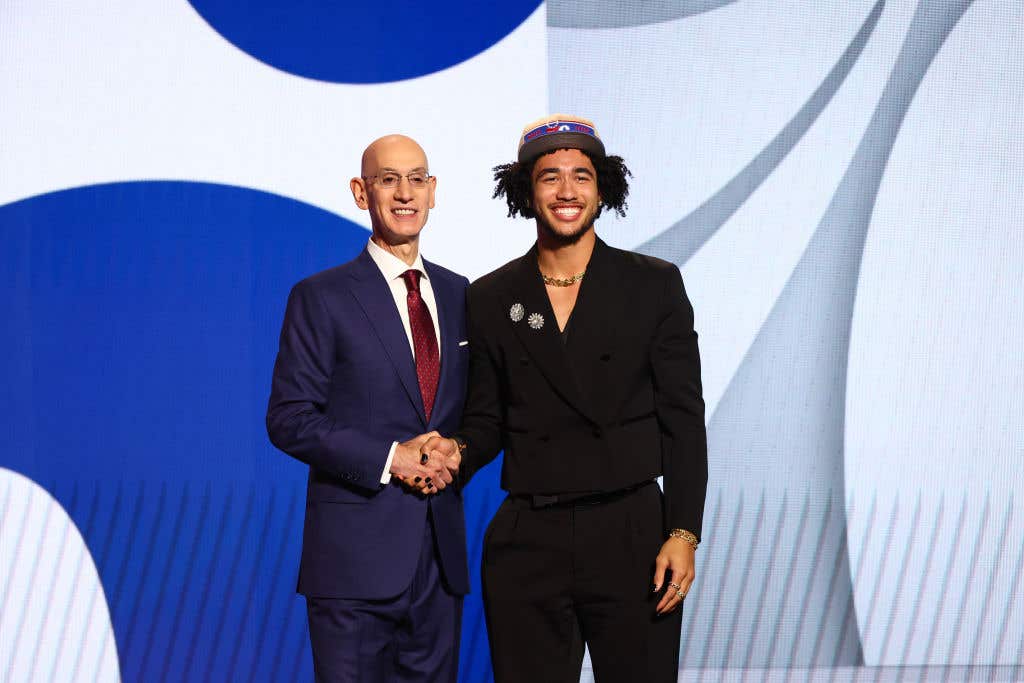 Jared McCain (R) shakes hands with NBA commissioner Adam Silver (L) after being drafted 16th overall by the Philadelphia 76ers during the first round of the 2024 NBA Draft at Barclays Center. We live in a time when social media seems to be everything. Now, a TikTok star has been drafted into the NBA.