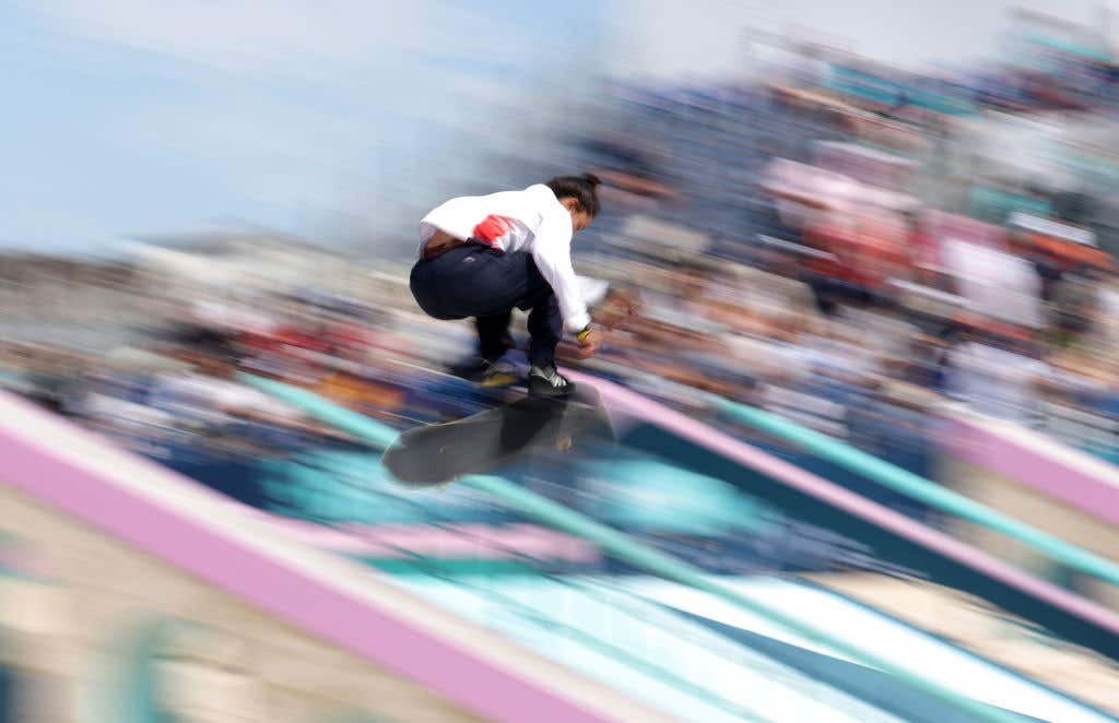 Mariah Duran of Team United States doing a jump while skateboarding