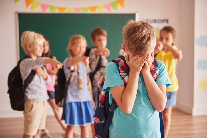 Picture showing children bullying another child at school