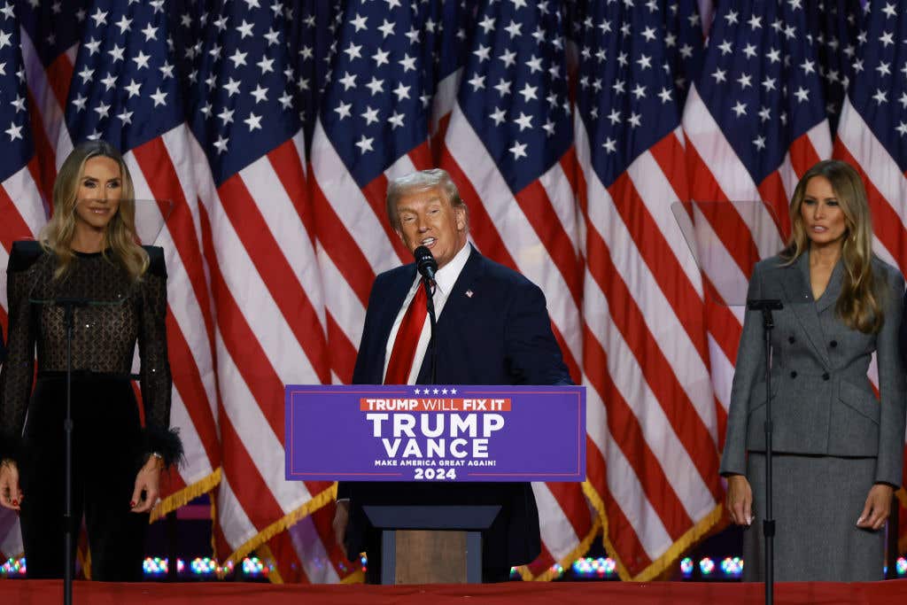 Donald Trump speaking at an election night event