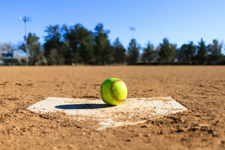 Softball in a softball field in California mountains, Baseball field