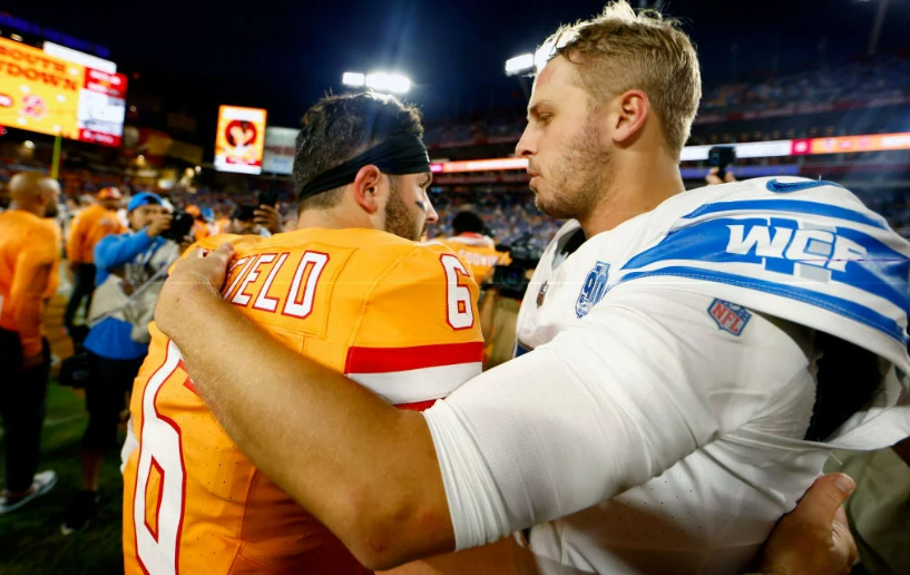 Baker Mayfield and Jared Goff post game. What Sports Team Has The Best Throwback Jerseys?