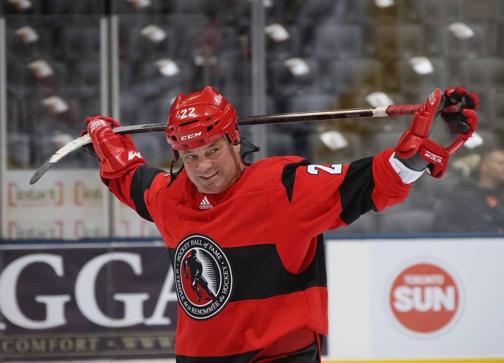 Dino Ciccarelli skates in warm-ups prior to the Legends Classic game at Scotiabank Arena