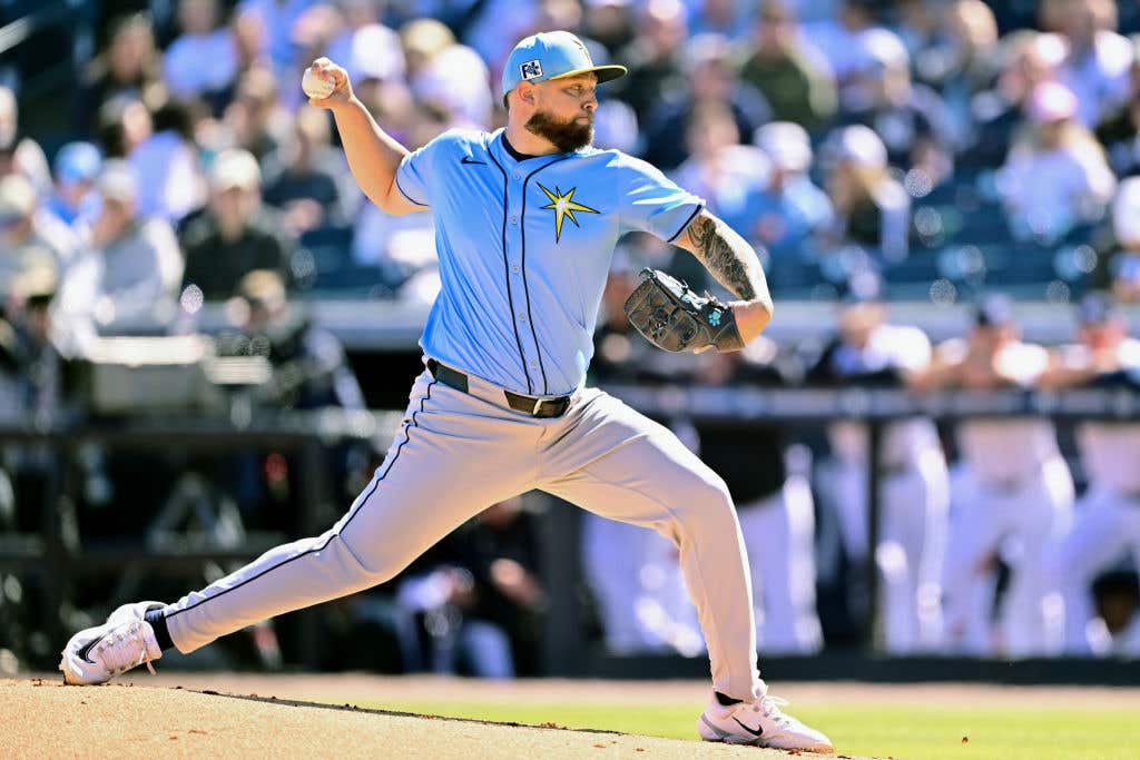 oey Krehbiel #47 of the Tampa Bay Rays delivers a pitch to the New York Yankees in the first inning during a Grapefruit League spring training