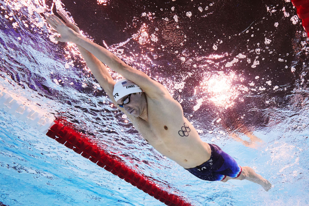 Bobby Finke of Team United States competes in the Men's 1500m Freestyle Heats on day eight of the Olympic Games Paris 2024 at Paris La Defense Arena on August 03, 2024 in Nanterre, France. 